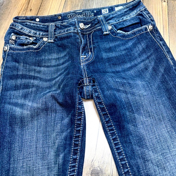 Miss Me Jeans For Buckle Studded Rhinestone Zebra Pockets Blue Women’s Size 28 - Picture 1 of 9